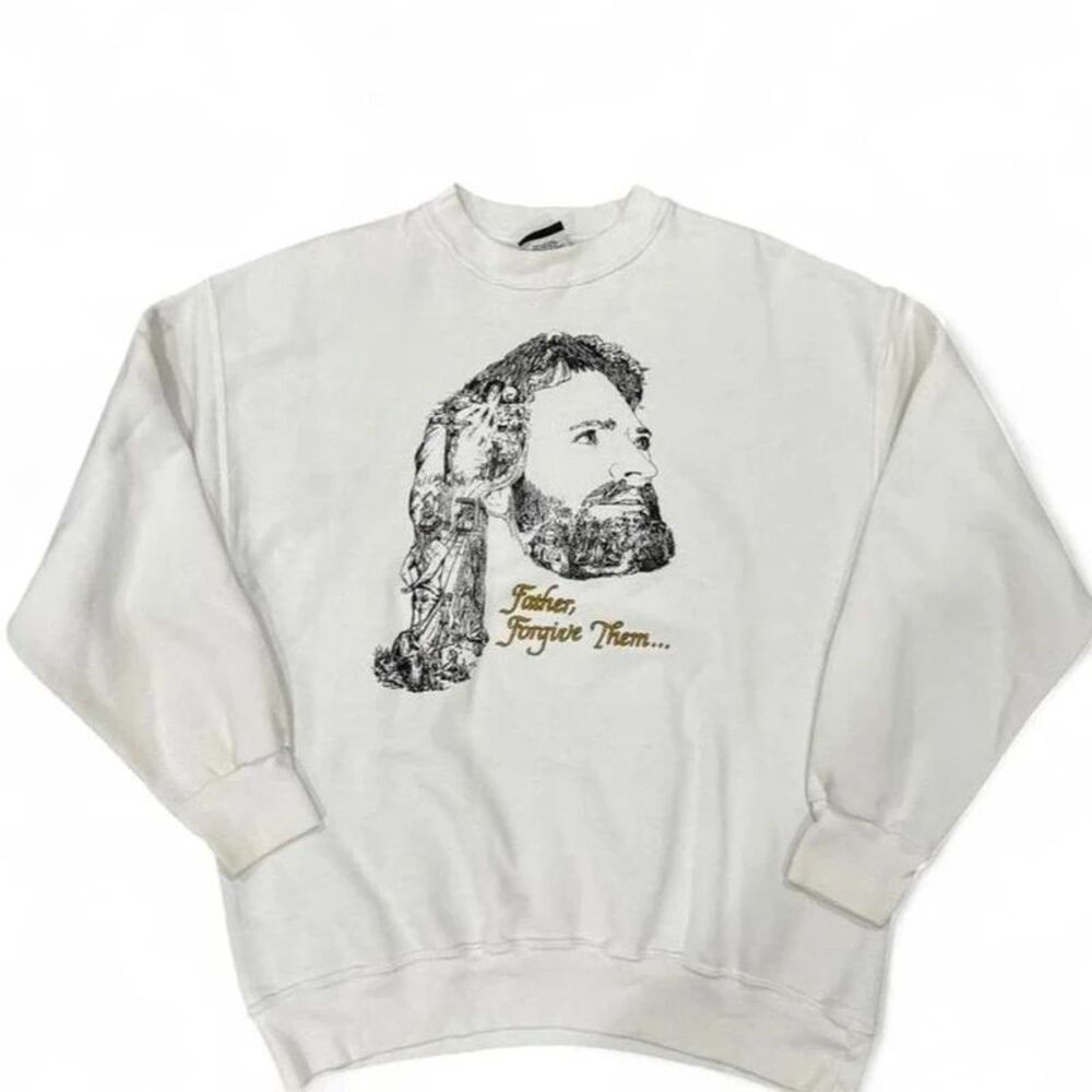 Vintage Grey Jesus Crewneck Father Forgive them Size Large